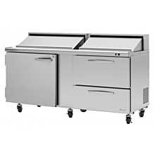 Turbo Air PST-72-D2L-N Pro Series 72" Left-Hinged Door & 2 Right Drawer Sandwich/Salad Prep Table with 18-Pan Top - 19 Cu. Ft.