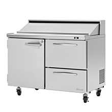 Turbo Air PST-48-D2L-N Pro Series 48" Left-Hinged Door & 2 Right Drawer Sandwich/Salad Prep Table with 12-Pan Top - 12 Cu. Ft.