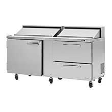 Turbo Air PST-72-D2R-N Pro Series 72" Right-Hinged Door & 2 Left Drawer Sandwich/Salad Prep Table with 18-Pan Top - 19 Cu. Ft.