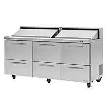 Turbo Air PST-72-D6-N Pro Series 72" Six Drawer Sandwich/Salad Prep Table with 18-Pan Top - 23 Cu. Ft.
