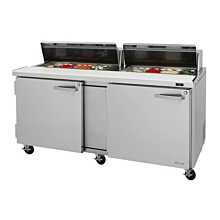 Turbo Air PST-72-N Pro Series 72" Two Solid Door Sandwich/Salad Prep Table with 18-Pan Top - 19 Cu. Ft.