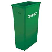 Winco PTC-23GRC 23 Gallon Green Plastic Slender Trash Can with Compost Sign