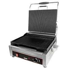 Cecilware Pro SG1LG Single Plus Commercial Panini Press with 14"W x 11"D Grooved Cast Iron Cooking Surface - 120v