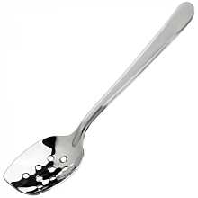 Winco SPS-P8 8" Satin Finish Stainless Steel Slanted Perforated Plating Spoon
