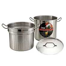 Winco SSDB-8S Stainless Steel 8 Qt. Steamer/Pasta Cooker with Cover