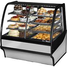 True TDM-DZ-48-GE/GE-S-S 48" Dual-Zone Stainless Steel Curved Glass / Glass End Refrigerated Display Merchandiser Case with Stainless Steel Interior