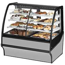 True TDM-DZ-48-GE/GE-S-W 48" Dual-Zone Stainless Steel Curved Glass / Glass End Refrigerated Display Merchandiser Case with White Interior
