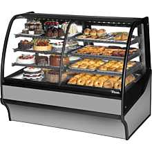 True TDM-DZ-59-GE/GE-S-S 59" Dual-Zone Stainless Steel Curved Glass / Glass End Refrigerated Display Merchandiser Case with Stainless Steel Interior