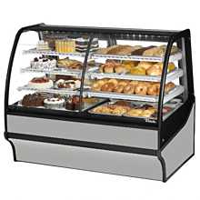 True TDM-DZ-59-GE/GE-S-W 59" Dual-Zone Stainless Steel Curved Glass / Glass End Refrigerated Display Merchandiser Case with White Interior