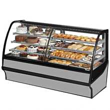 True TDM-DZ-77-GE/GE-S-S 77" Dual-Zone Stainless Steel Curved Glass / Glass End Refrigerated Display Merchandiser Case with Stainless Steel Interior