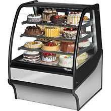 True TDM-R-36-GE/GE-S-S 36" Stainless Steel Curved Glass / Glass End Refrigerated Display Merchandiser Case with Stainless Steel Interior