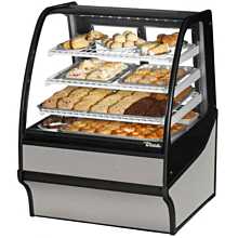 True TDM-R-36-GE/GE-S-W 36" Stainless Steel Curved Glass / Glass End Refrigerated Display Merchandiser Case with White Interior