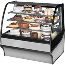 True TDM-R-48-GE/GE-S-S 48" Stainless Steel Curved Glass / Glass End Refrigerated Display Merchandiser Case with Stainless Steel Interior