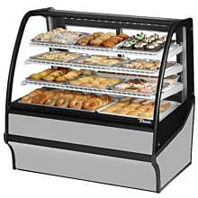 True TDM-R-48-GE/GE-S-W 48" Stainless Steel Curved Glass / Glass End Refrigerated Display Merchandiser Case with White Interior