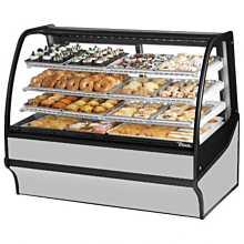 True TDM-R-59-GE/GE-S-W 59" Stainless Steel Curved Glass / Glass End Refrigerated Display Merchandiser Case with White Interior
