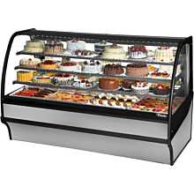True TDM-R-77-GE/GE-S-S 77" Stainless Steel Curved Glass / Glass End Refrigerated Display Merchandiser Case with Stainless Steel Interior