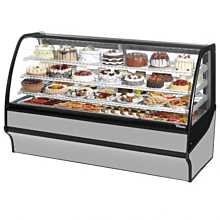 True TDM-R-77-GE/GE-S-W 77" Stainless Steel Curved Glass / Glass End Refrigerated Display Merchandiser Case with White Interior