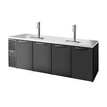 True TDR108-RISZ1-L-B-SSSS-1 108" Reach-In Four-Section Solid Door Refrigerated Draft Bar Cooler with Two Tap Columns