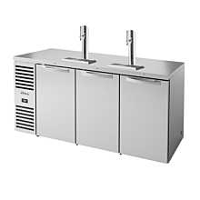 True TDR72-RISZ1-L-S-SSS-1 72" Reach-In Three-Section Solid Door Stainless Steel Refrigerated Draft Bar Cooler with Two Tap Columns