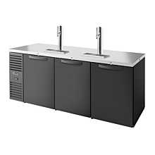 True TDR84-PTSZ1-L-B-SSS-SSS-1 84" Pass-Thru Three-Section Solid Door Refrigerated Draft Bar Cooler with Two Tap Columns