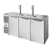 True TDR84-RISZ1-L-S-SSS-1 84" Reach-In Three-Section Solid Door Stainless Steel Refrigerated Draft Bar Cooler with Two Tap Columns