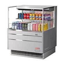 Turbo Air TOM-36L-UF-S-2S-N 36" Low Profile Stainless Steel Horizontal 1 Shelf Open Display Case w/ Glass Side Panel - 8 Cu. Ft.