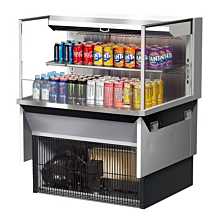 Turbo Air TOM-36L-UF-S-2SI-N 36" Low Profile Stainless Steel Drop-In Horizontal 1 Shelf Open Display Case w/ Glass Side Panel - 8 Cu. Ft.
