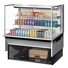 Turbo Air TOM-48L-UF-S-3SI-N 47" Low Profile Stainless Steel Drop-In Horizontal 2 Shelf Open Display Case w/ Glass Side Panel - 15 Cu. Ft.
