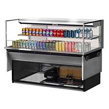 Turbo Air TOM-60L-UF-S-2SI-N 59" Low Profile Stainless Steel Drop-In Horizontal 1 Shelf Open Display Case w/ Glass Side Panel - 13 Cu. Ft.