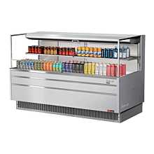 Turbo Air TOM-72L-UF-S-2S-N 71" Low Profile Stainless Steel Horizontal 2 Shelf Open Display Case w/ Glass Side Panel - 16 Cu. Ft.