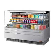 Turbo Air TOM-72L-UF-S-3S-N 71" Low Profile Stainless Steel Horizontal 4 Shelf Open Display Case w/ Glass Side Panel - 23 Cu. Ft.