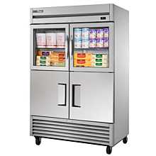 True TS-49-2-G-2-HC~FGD01 54" Reach-In Two Section Combination Half Framed Glass Swing Door Stainless Steel Refrigerator - 49 Cu. Ft.