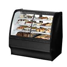 True TGM-DZ-48-SC/SC-B-W 48" Dual-Zone Black Curved Glass / Solid Colored End Refrigerated Display Merchandiser Case with White Interior