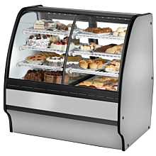 True TGM-DZ-48-SC/SC-S-W 48" Dual-Zone Stainless Steel Curved Glass / Solid End Refrigerated Display Merchandiser Case with White Interior