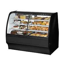 True TGM-DZ-59-SC/SC-B-W 59" Dual-Zone Black Curved Glass / Solid Colored End Refrigerated Display Merchandiser Case with White Interior