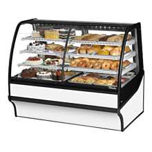 True TGM-DZ-59-SC/SC-W-W 59" Dual-Zone White Curved Glass / Solid Colored End Refrigerated Display Merchandiser Case with White Interior