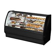True TGM-DZ-77-SC/SC-B-W 77" Dual-Zone Black Curved Glass / Solid Colored End Refrigerated Display Merchandiser Case with White Interior