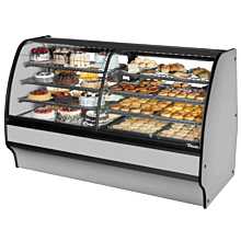 True TGM-DZ-77-SC/SC-S-S 77" Dual-Zone Stainless Steel Curved Glass / Solid End Refrigerated Display Merchandiser Case with Stainless Steel Interior