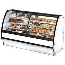 True TGM-DZ-77-SC/SC-W-W 77" Dual-Zone White Curved Glass / Solid Colored End Refrigerated Display Merchandiser Case with White Interior