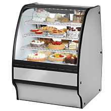 True TGM-R-36-SC/SC-S-W 36" Stainless Steel Curved Glass / Solid End Refrigerated Display Merchandiser Case with White Interior