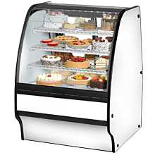 True TGM-R-36-SC/SC-W-W 36" White Curved Glass / Solid Colored End Refrigerated Display Merchandiser Case with White Interior