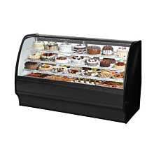 True TGM-R-77-SC/SC-B-W 77" Black Curved Glass / Solid Colored End Refrigerated Display Merchandiser Case with White Interior