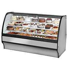 True TGM-R-77-SC/SC-S-W 77" Stainless Steel Curved Glass / Solid End Refrigerated Display Merchandiser Case with White Interior
