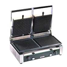 Cecilware Pro TSG2G Double Commercial Panini Press with 19-3/4"W x 10"D Grooved Cast Iron Cooking Surface - 240v