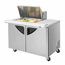Turbo Air TST-48SD-12M-N Super Deluxe Series 48" Two Door Mega Top Prep Table & Right-Side Work Station w/ 12-Pan Top - 15 Cu. Ft.