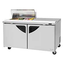 Turbo Air TST-60SD-08S-N-CL Super Deluxe Series 60" Clear Lid Two Solid Door Sandwich/Salad Prep Table & Work Station w/ 8-Pan Top - 19 Cu. Ft.