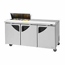 Turbo Air TST-72SD-08S-N Super Deluxe Series 72" Three Solid Door Sandwich/Salad Prep Table & Right-Side Work Station w/ 8-Pan Top - 23 Cu. Ft.