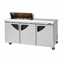 Turbo Air TST-72SD-10S-N Super Deluxe Series 72" Three Solid Door Sandwich/Salad Prep Table & Right-Side Work Station w/ 10-Pan Top - 23 Cu. Ft.
