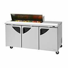 Turbo Air TST-72SD-12S-N Super Deluxe Series 72" Three Solid Door Sandwich/Salad Prep Table & Right-Side Work Station w/ 12-Pan Top - 23 Cu. Ft.