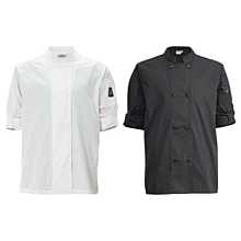 Winco UNF-12KL Black Poly-Cotton Chef Jacket with Roll-Tab Sleeves
